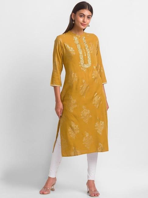 globus ochre printed kurta