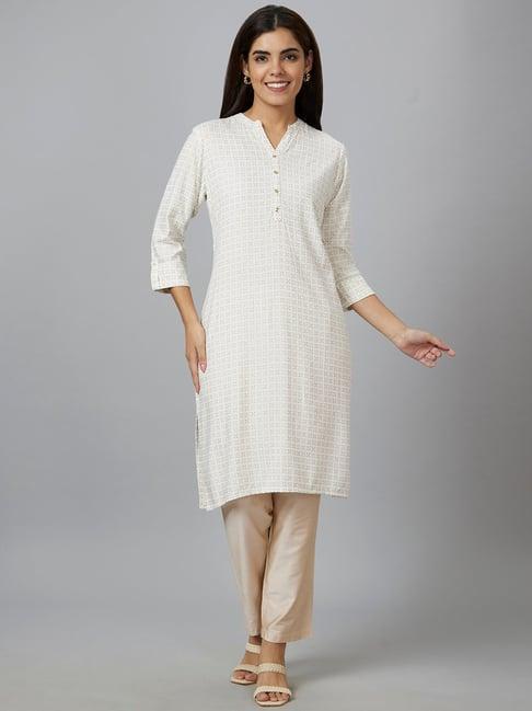 globus off white printed straight kurta