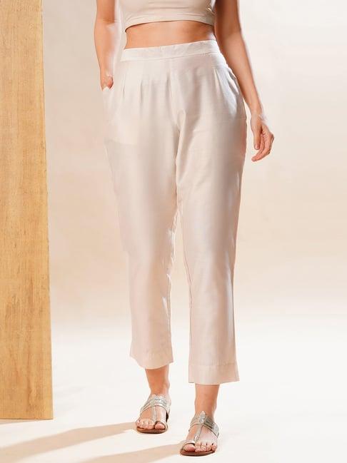 globus off white silk regular fit pants