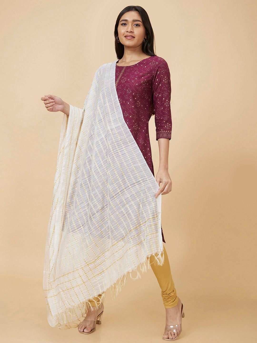 globus off white striped woven design dupatta