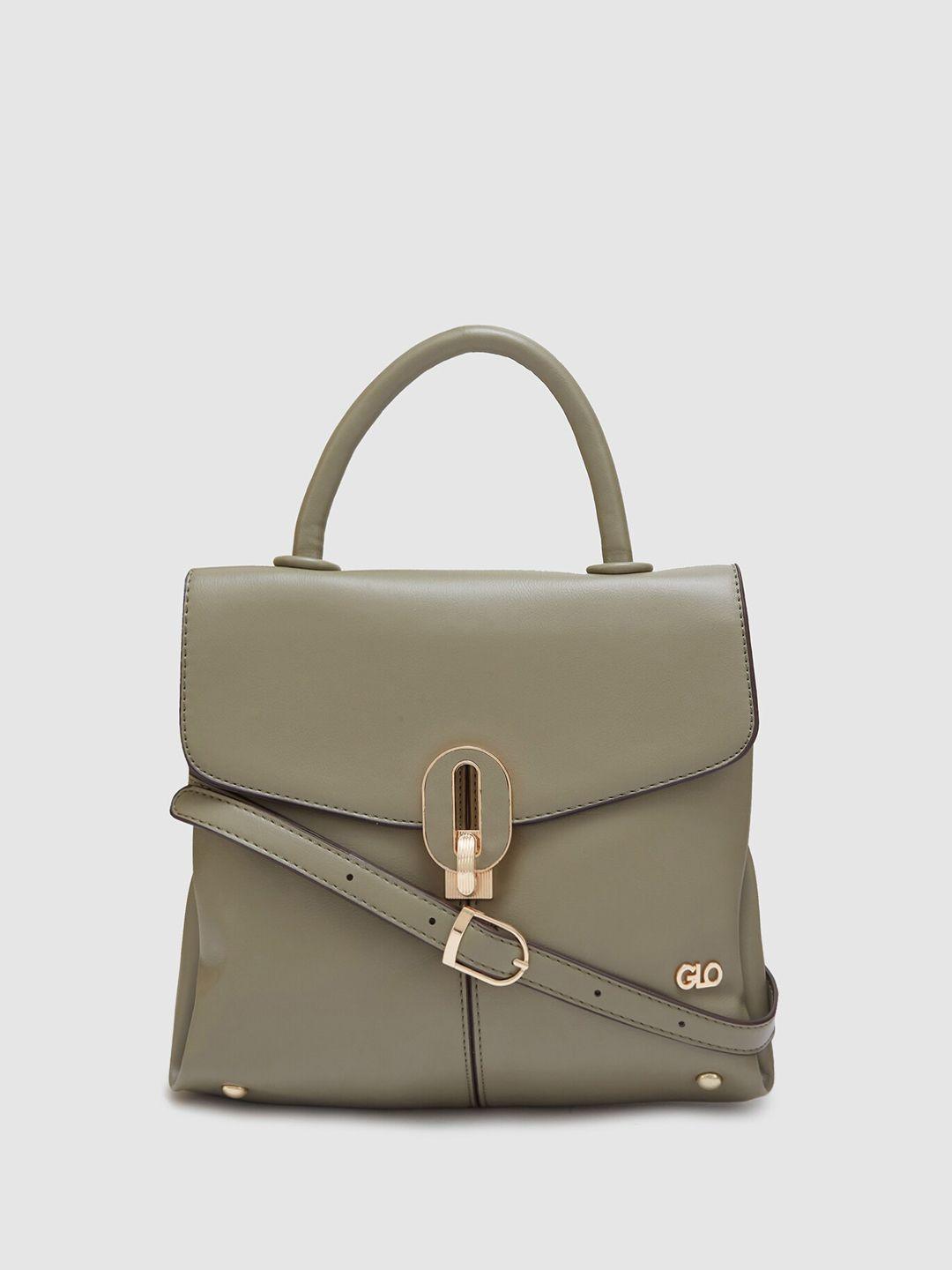 globus olive green colourblocked pu structured tote bag
