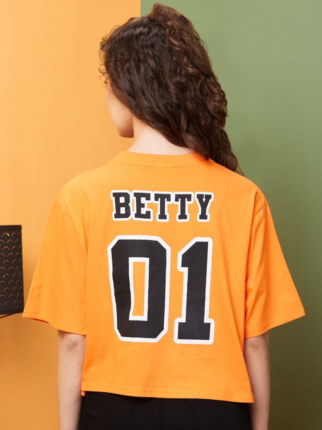 globus orange & black typography printed boxy pure cotton t-shirt