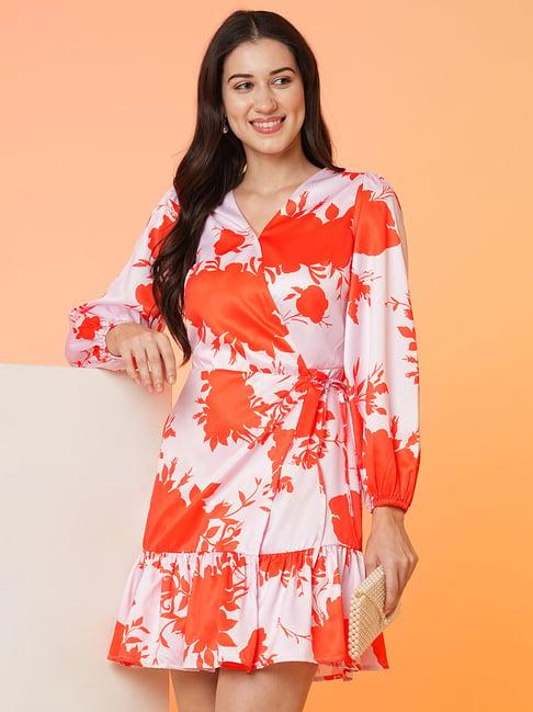 globus orange printed wrap dress