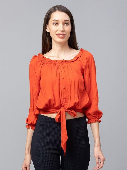 globus orange square neck crop top