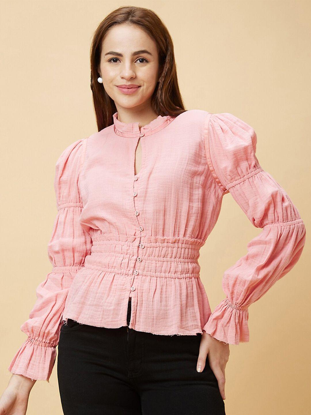 globus peach-coloured cotton shirt style top