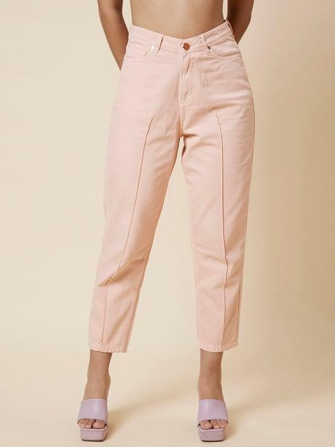 globus peach cotton mid rise cropped boyfriend jeans