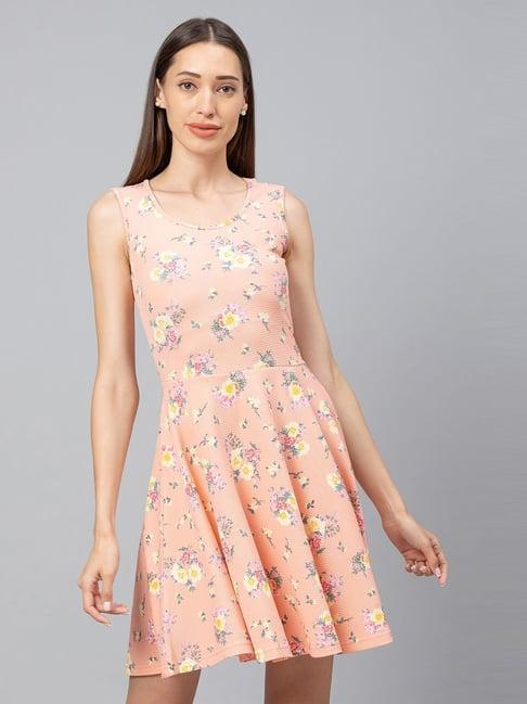 globus peach printed a-line dress