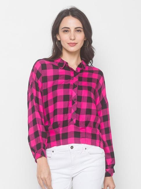 globus pink & black checks shirt