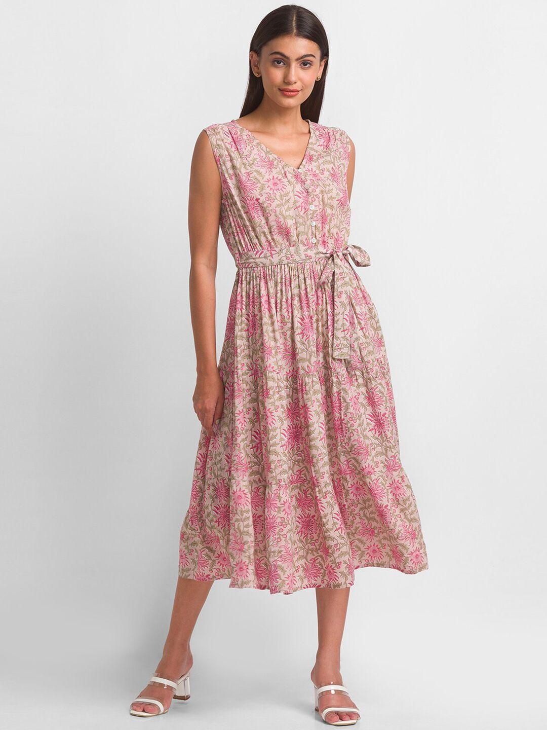 globus pink & silver pink floral midi dress