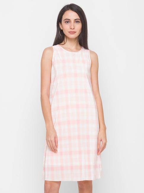 globus pink & white chequered a-line dress