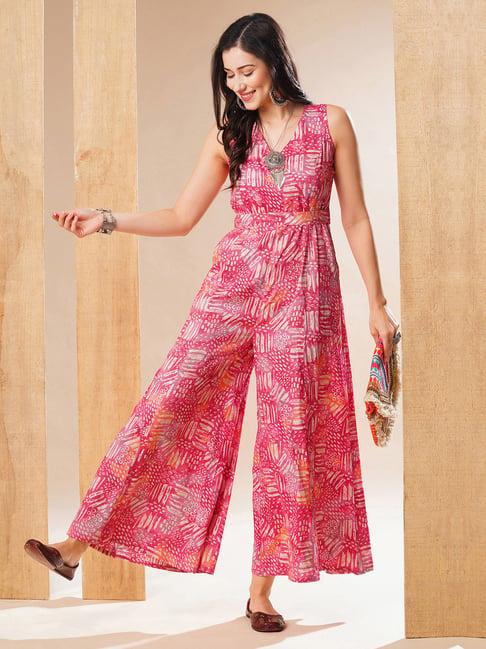 globus pink & white printed jumpsuit