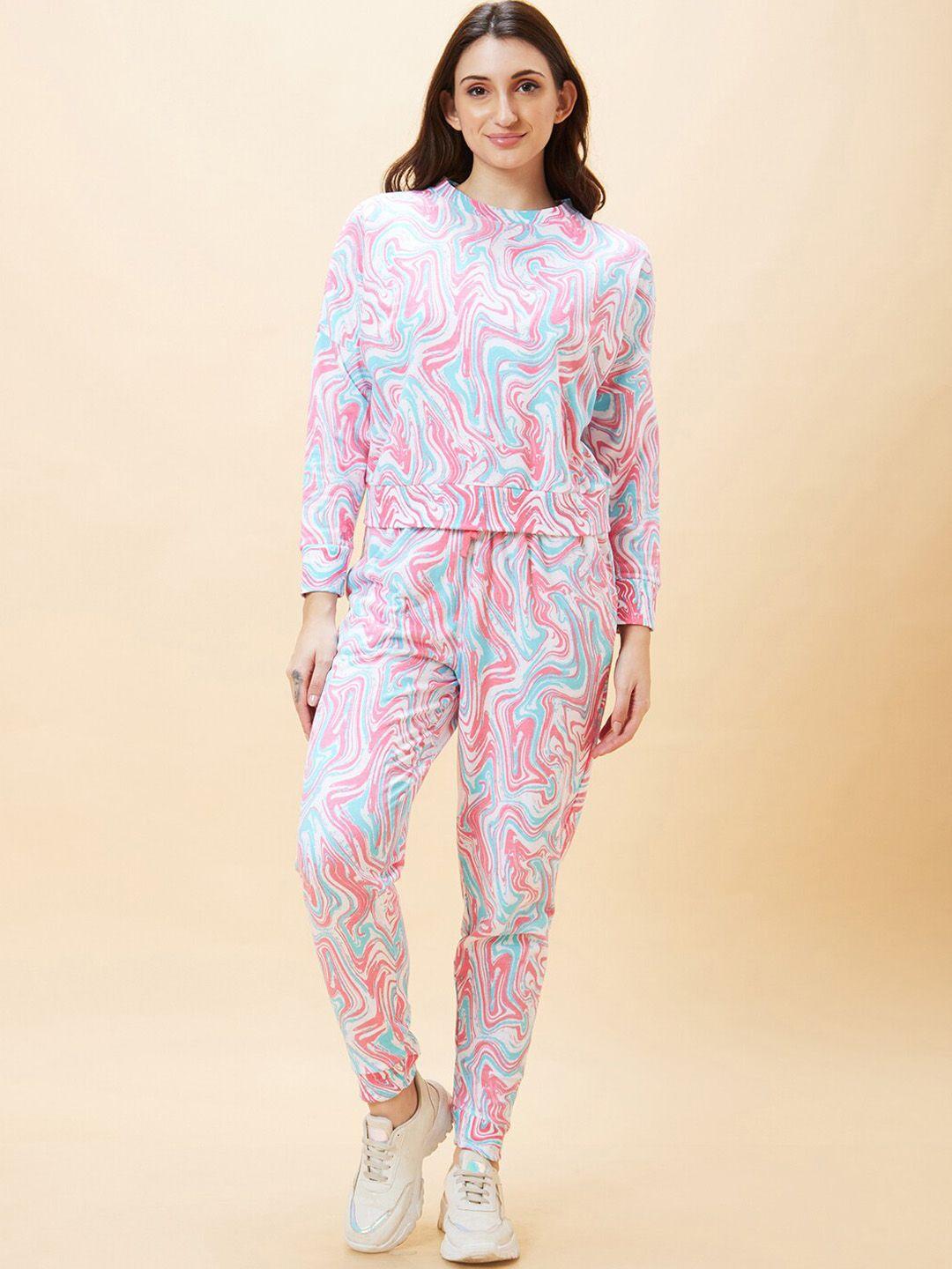 globus pink abstract printed pure-cotton sweatshirt & joggers