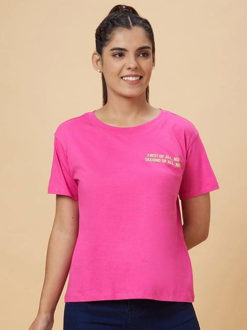 globus pink cotton graphic print t-shirt
