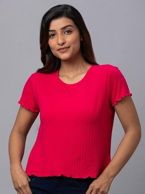 globus pink cotton regular fit t-shirt