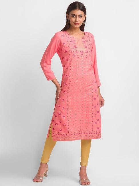 globus pink printed kurta