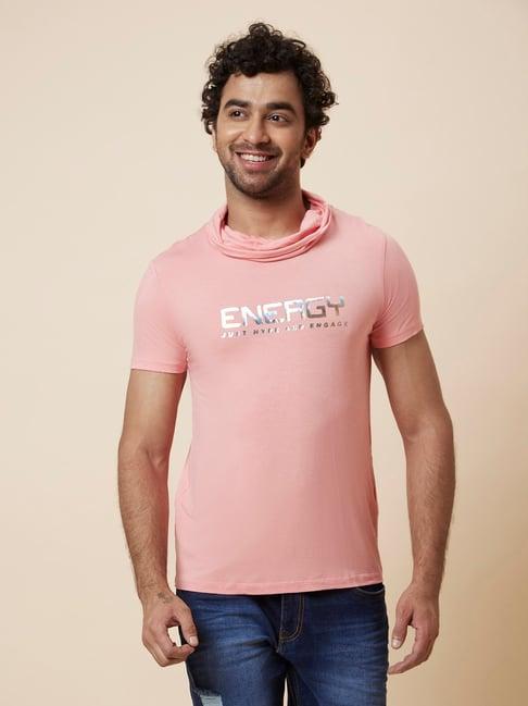 globus pink regular fit printed cotton t-shirt