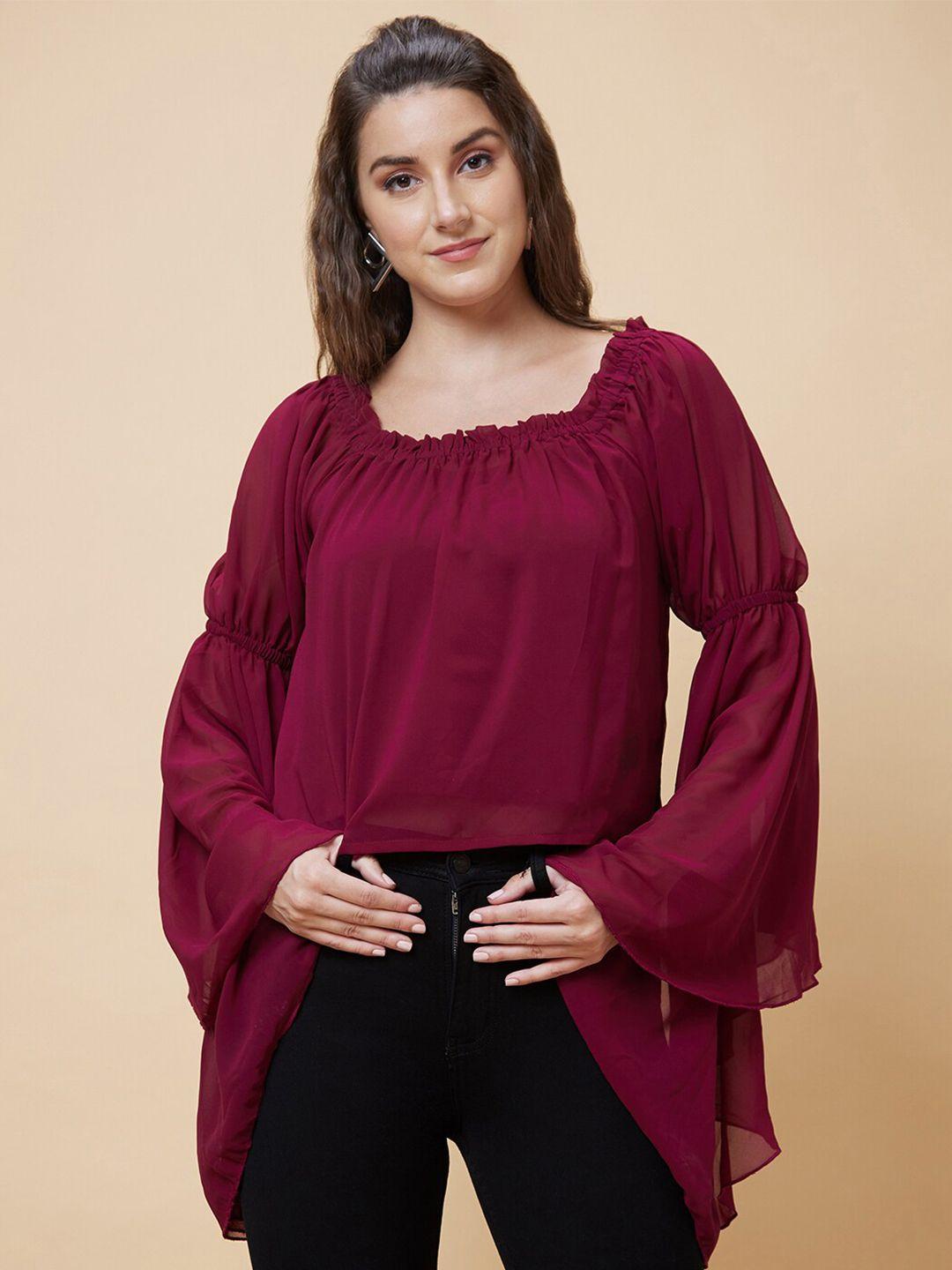 globus purple flared sleeves georgette top