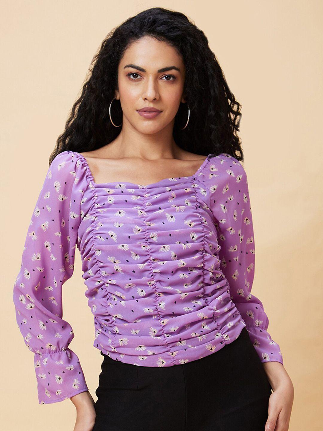 globus purple print georgette top