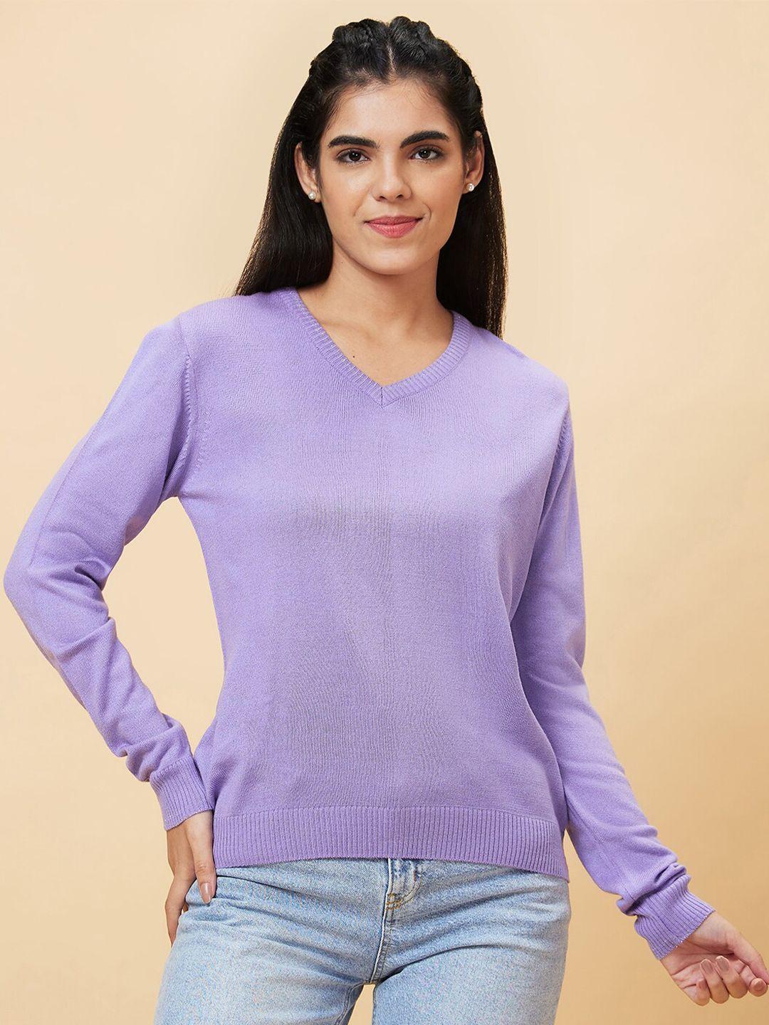 globus purple v-neck acrylic sweater