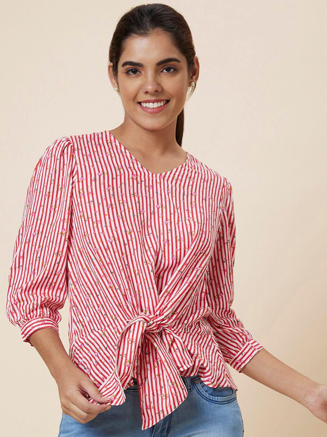 globus red & white striped puff sleeves top