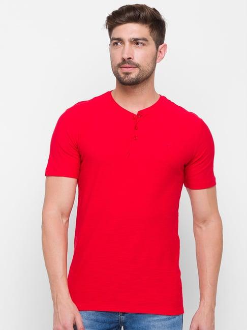 globus red cotton henley t-shirt