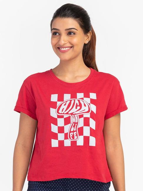 globus red cotton printed t-shirt