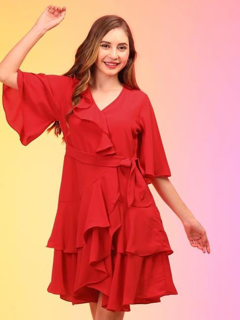 globus red regular fit wrap dress