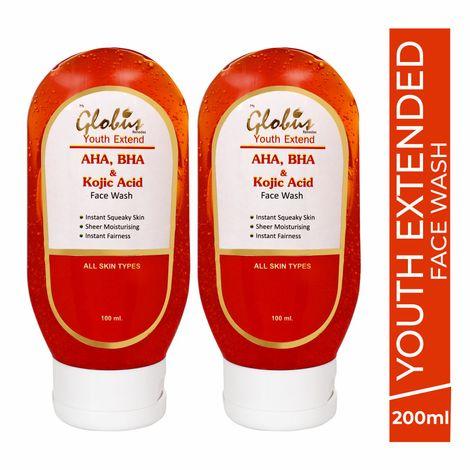 globus remedies aha, bha & kojic acid face wash 100 ml (pack of 2)