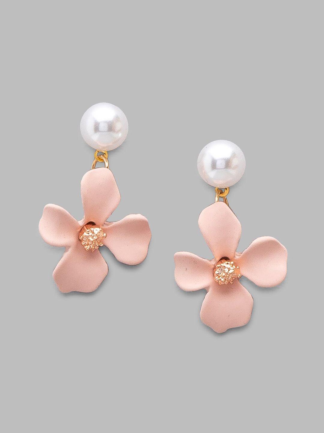 globus rose gold & white floral gold plated drop earrings