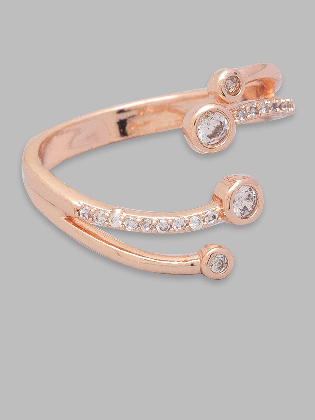globus rose gold-plated & white cz stone-studded finger ring