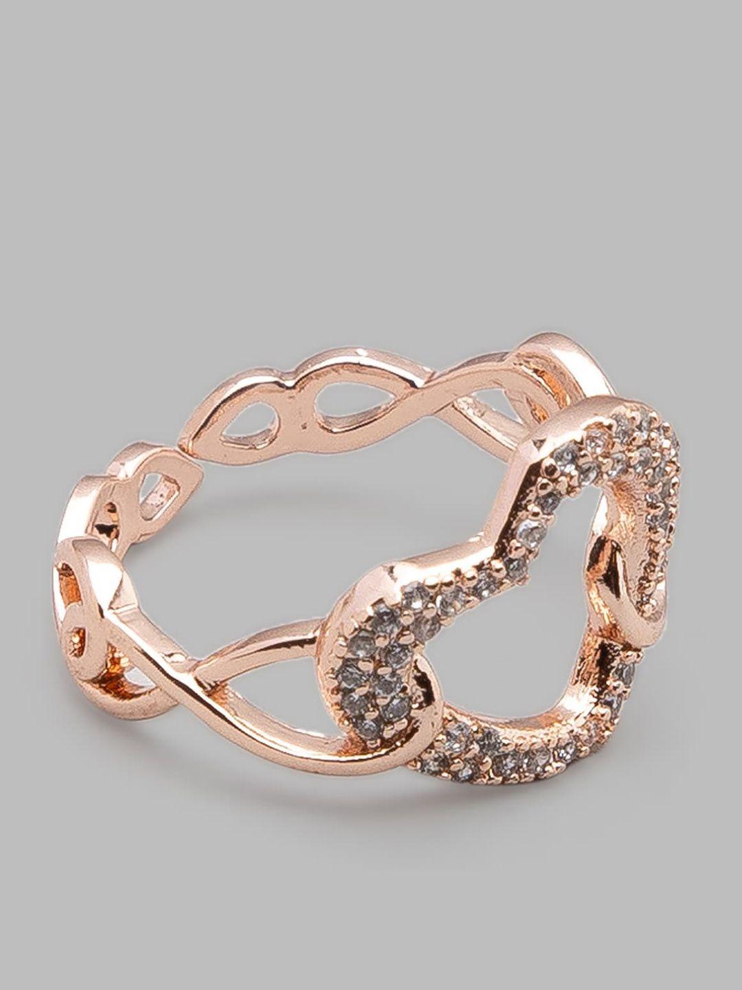 globus rose gold-plated white artificial stone studded finger ring