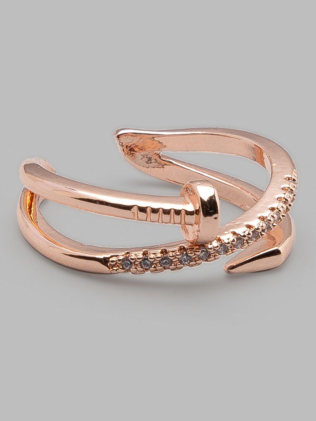 globus rose gold-plated white stone-studded finger ring