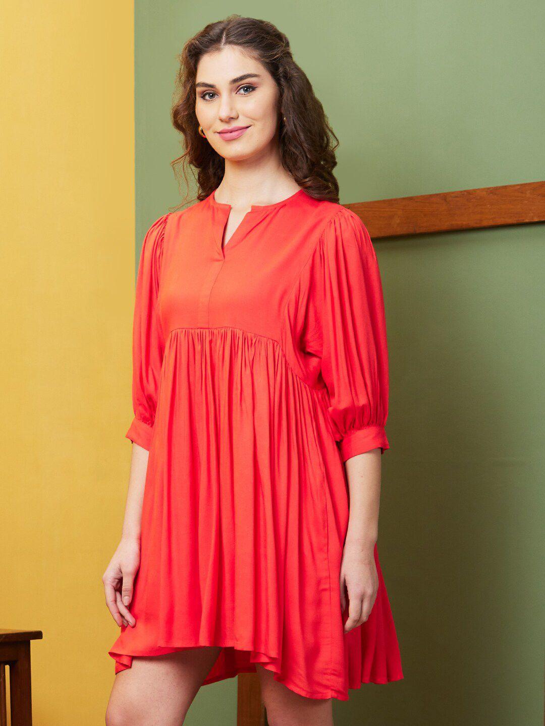 globus round neck three-quarter sleeves empire casual dress