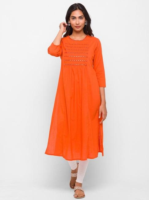 globus rust embroidered kurta