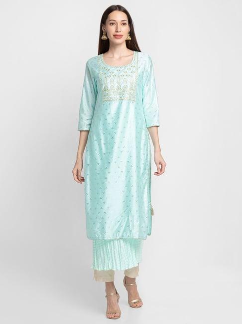 globus sea green printed kurta