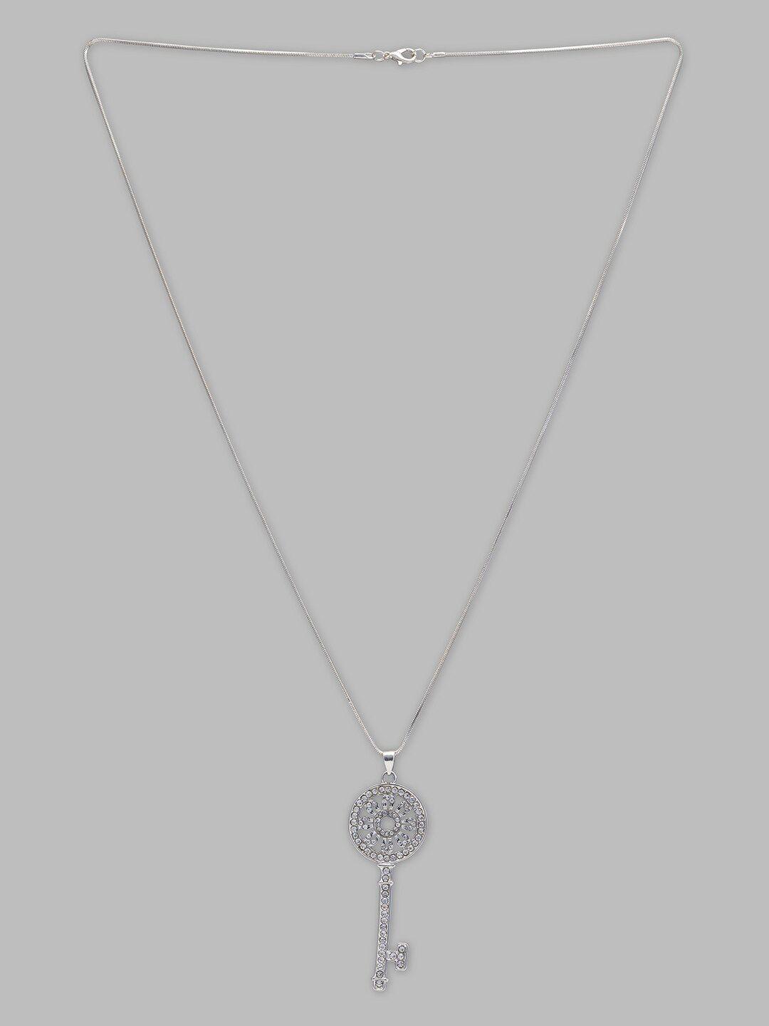globus silver-toned silver-plated stone-studded pendant chain