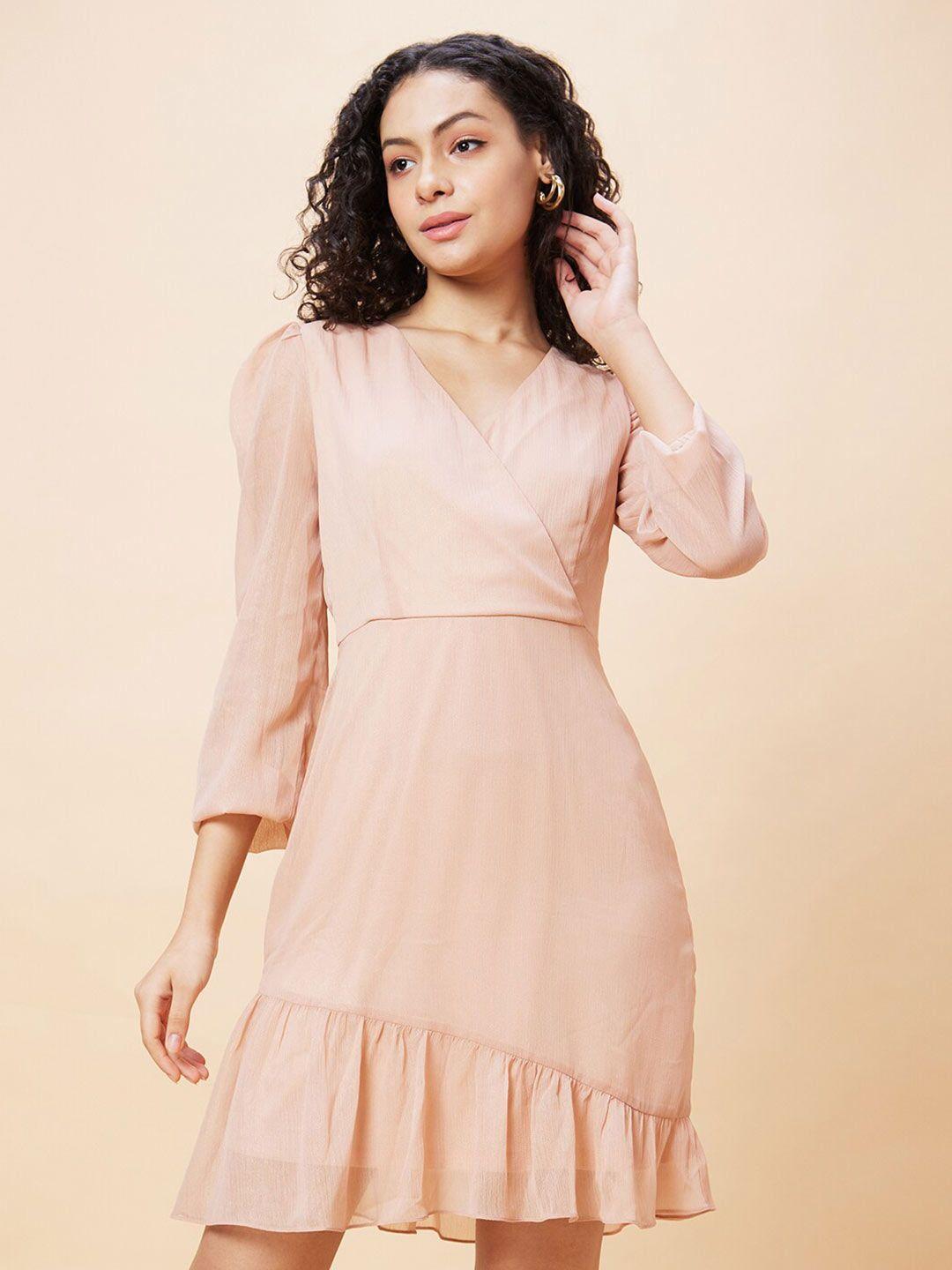 globus slit sleeve ruffled midi dress