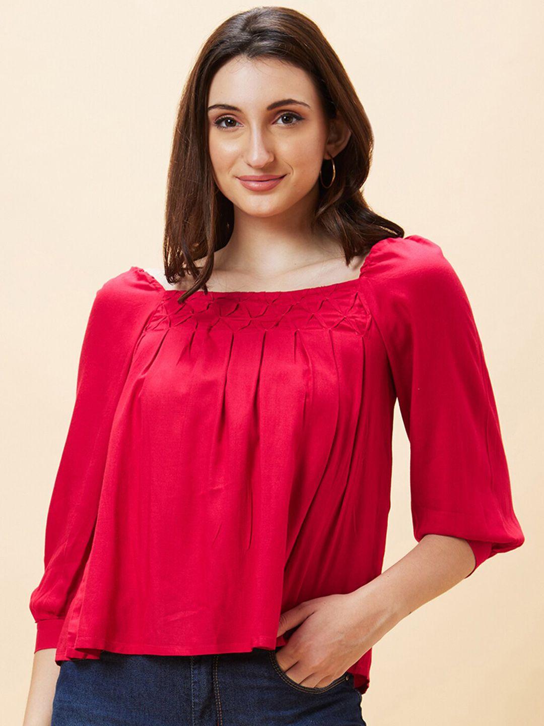 globus square neck puff sleeve pleated top