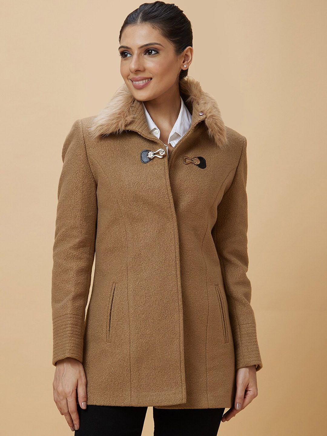 globus tan single-breasted spread-collar overcoat