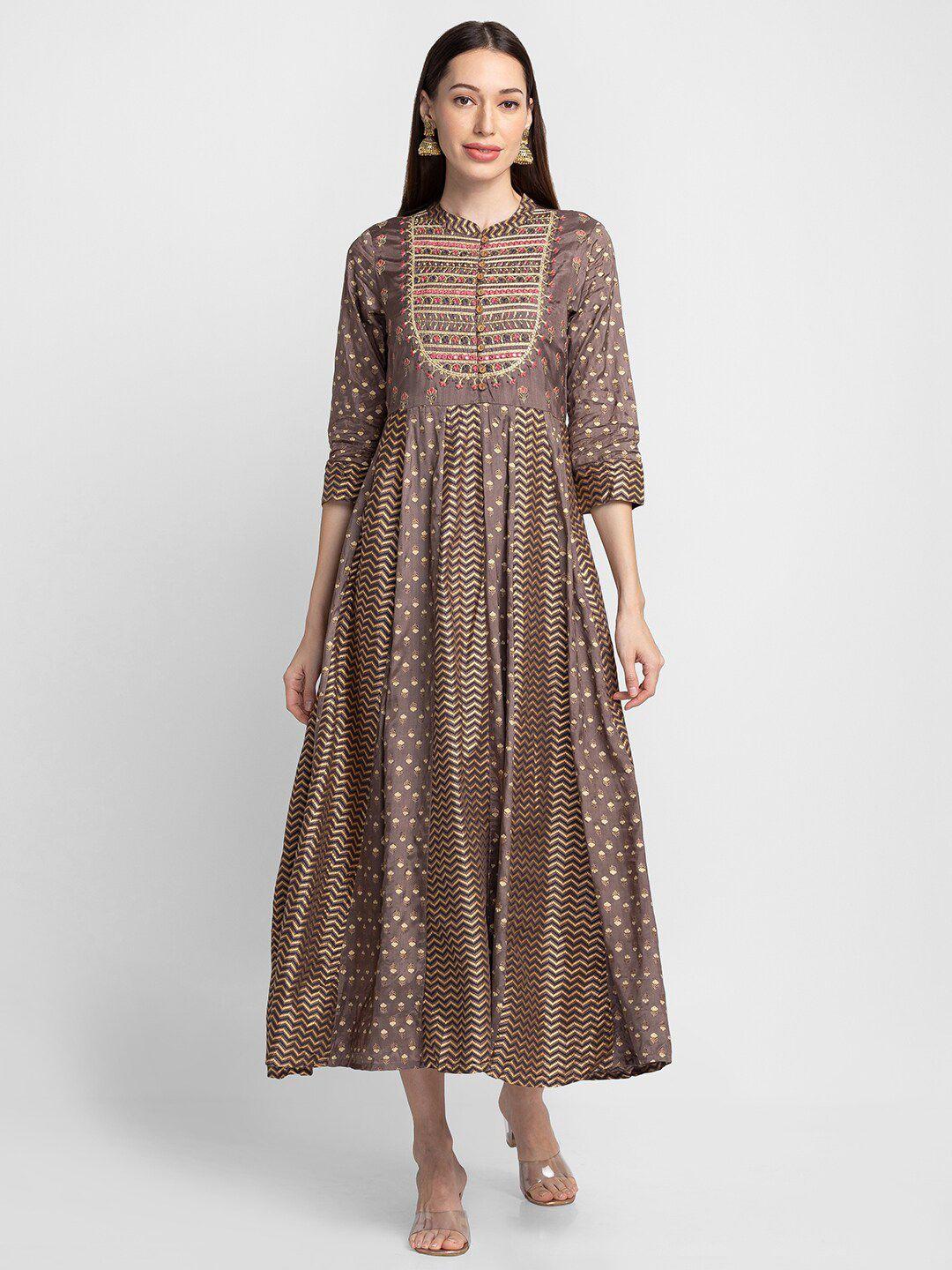 globus taupe ethnic motifs ethnic maxi dress