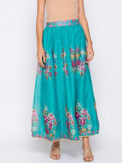 globus teal floral print skirt