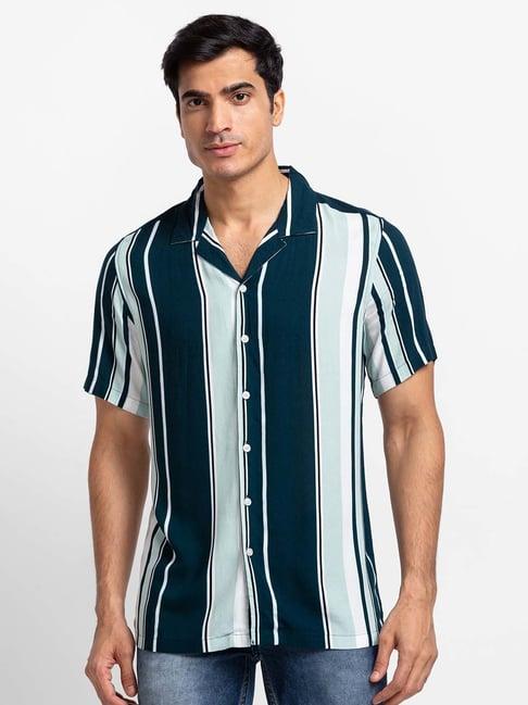 globus teal regular fit striped shirt