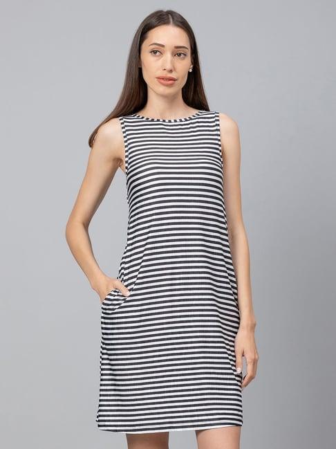 globus white & blue striped a-line dress