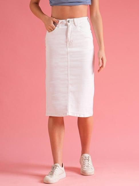 globus white denim above knee skirt