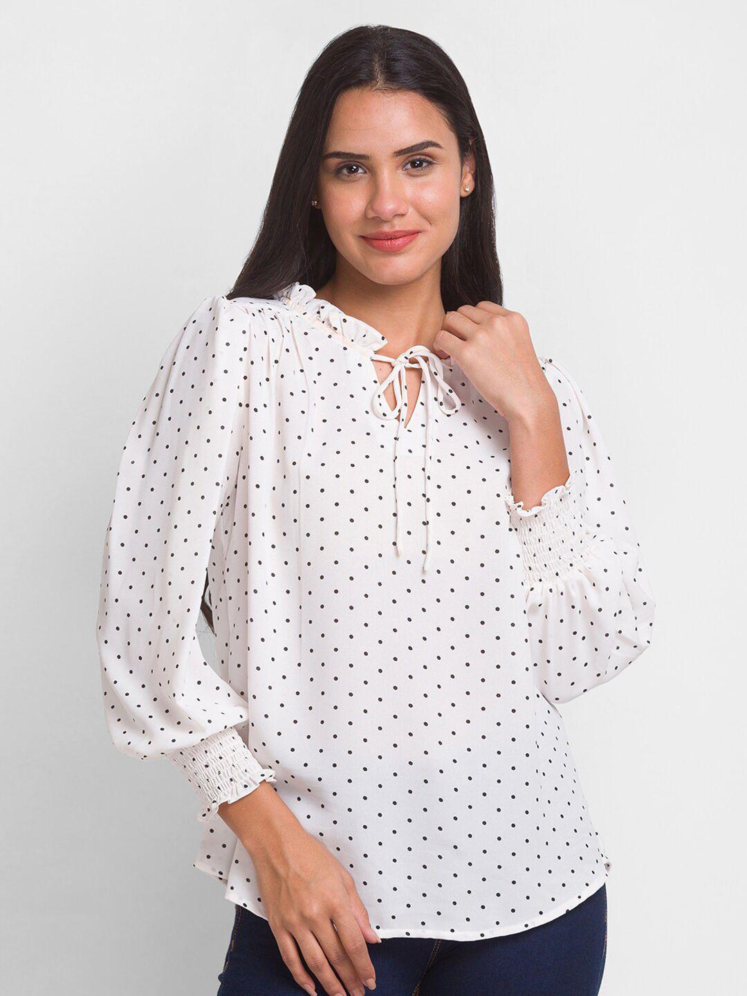 globus white floral mandarin collar crepe shirt style top