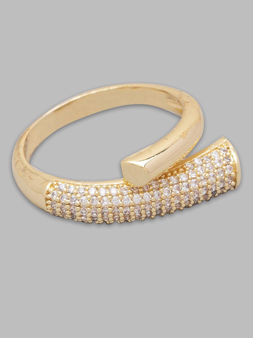 globus white gold-plated cz studded finger ring