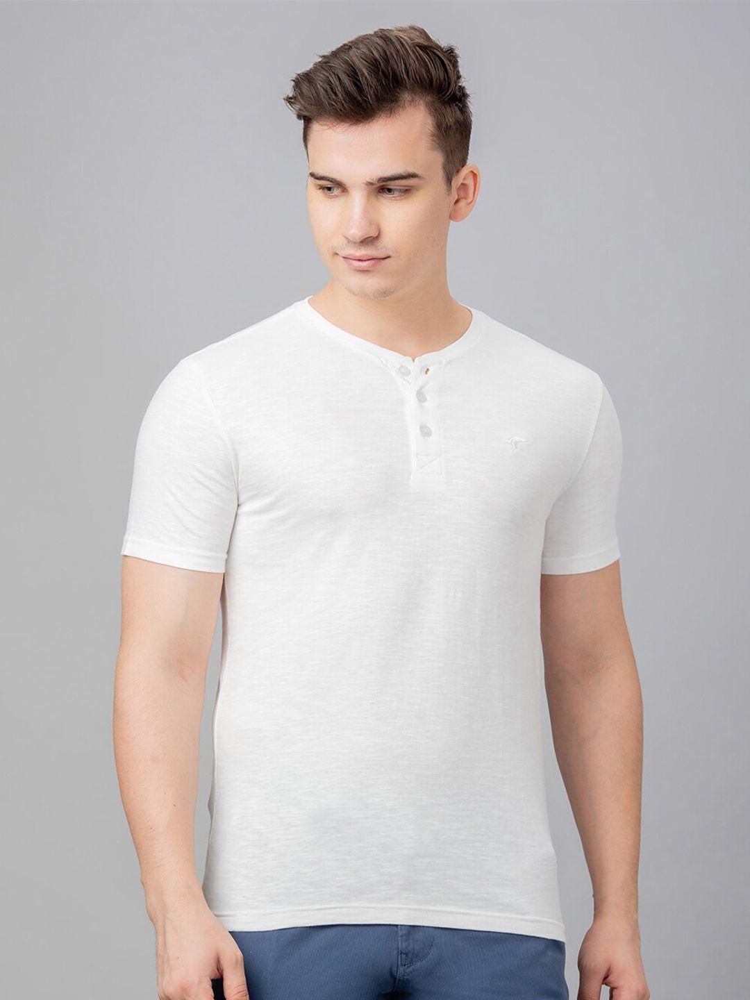 globus white men henley neck pure cotton t-shirt
