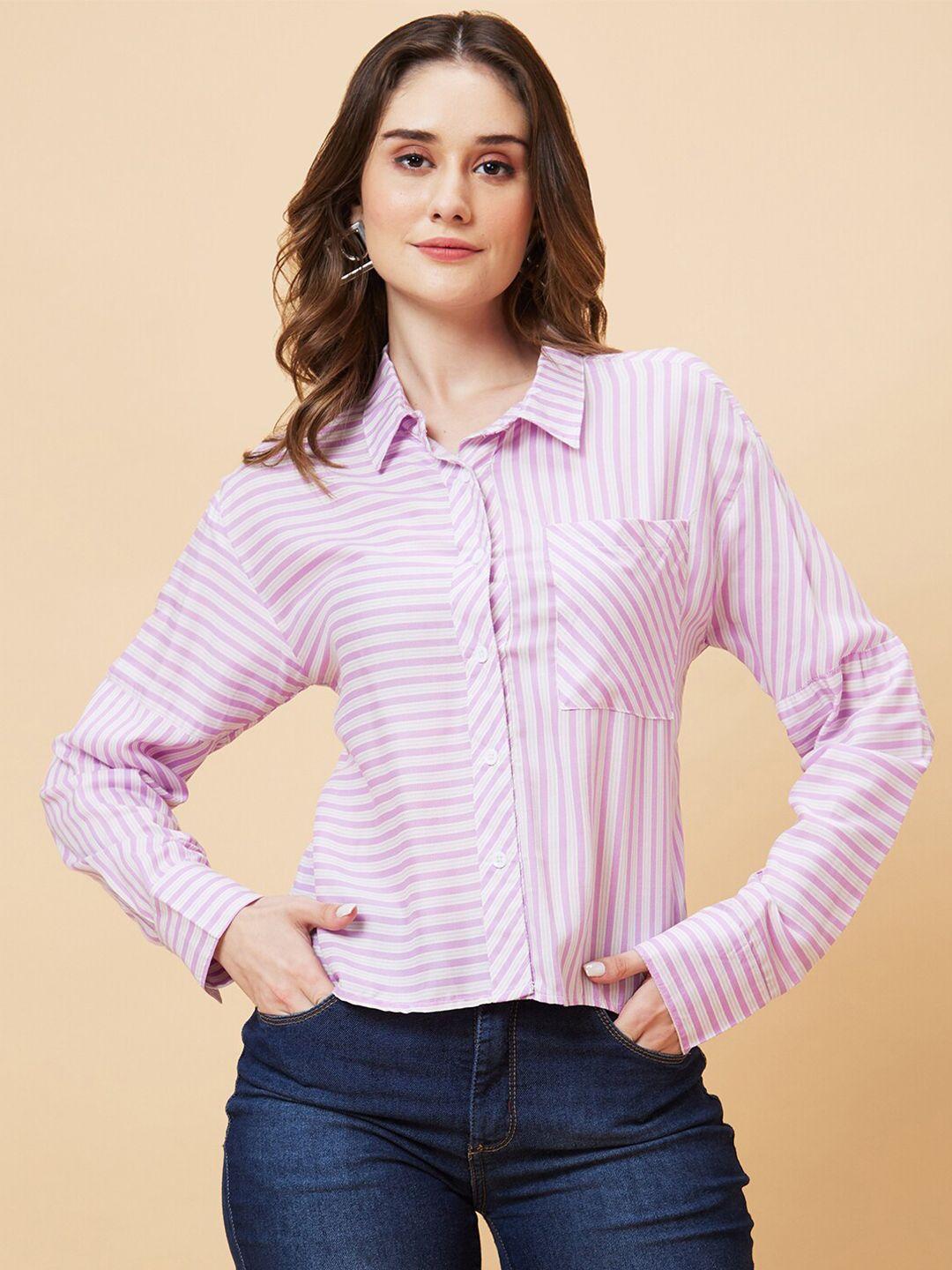 globus white striped shirt style top