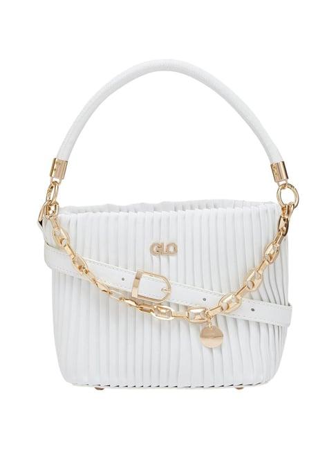 globus white textured medium handbag