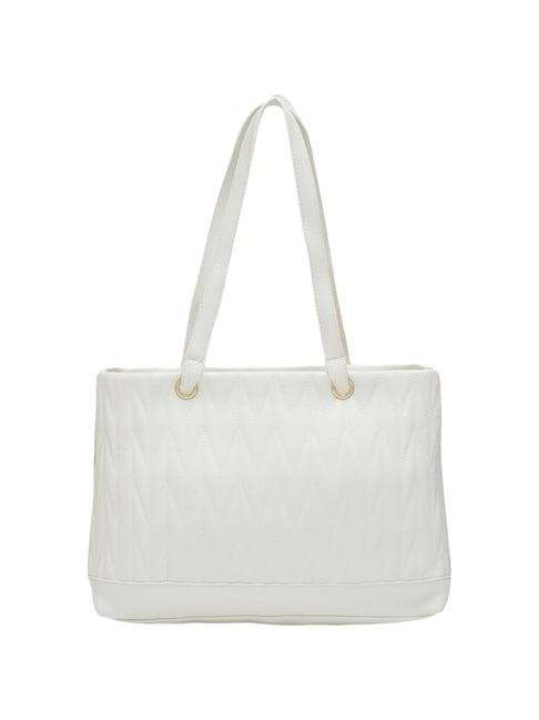 globus white textured medium tote handbag